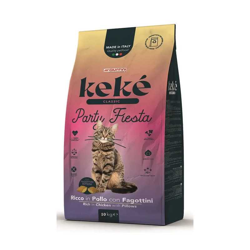 Keké Classic Party Fiesta 10Kg per gatti con Fagottini ripieni di formaggio fresco Giuntini Keké Classic Party Fiesta 10Kg per gatti con Fagottini ripieni di formaggio fresco Giuntini