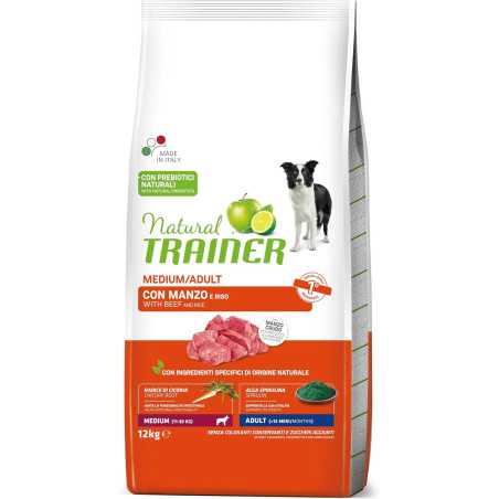 Natural Trainer Medium12Kg Cibo per Cani Adulti con Manzo