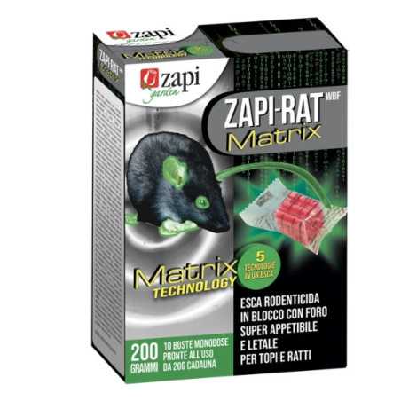 Zapi-RAT Matrix 200GR Esca Rodenticida in Blocco 10 Buste Monodose da 20GR
