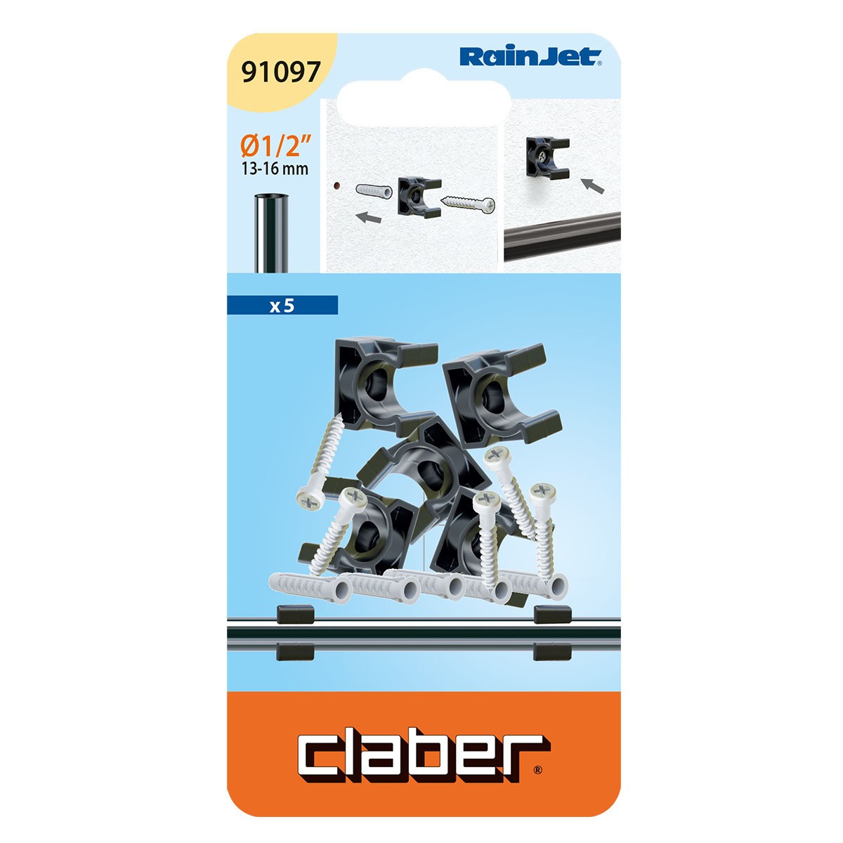 Claber Clip Fissatubo da parete da 1/2 cod. 91097 Blister da 5 pezzi