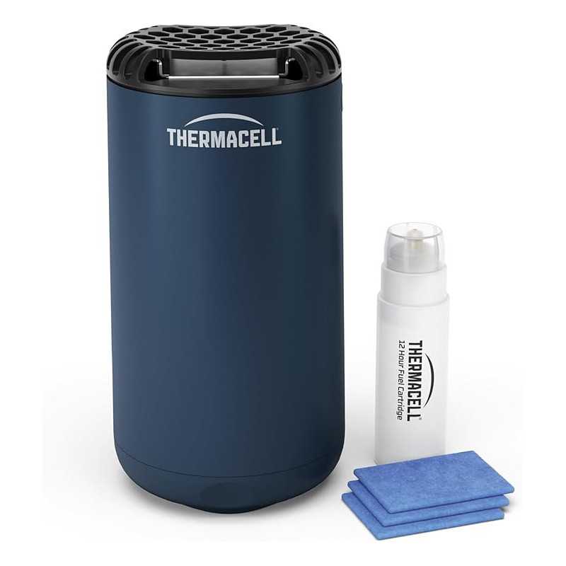 Thermacell Repellente Antizanzare Mini Halo per Esterno, Include una Ricarica da 12 ore + 3 Piastrine, Blu Navy