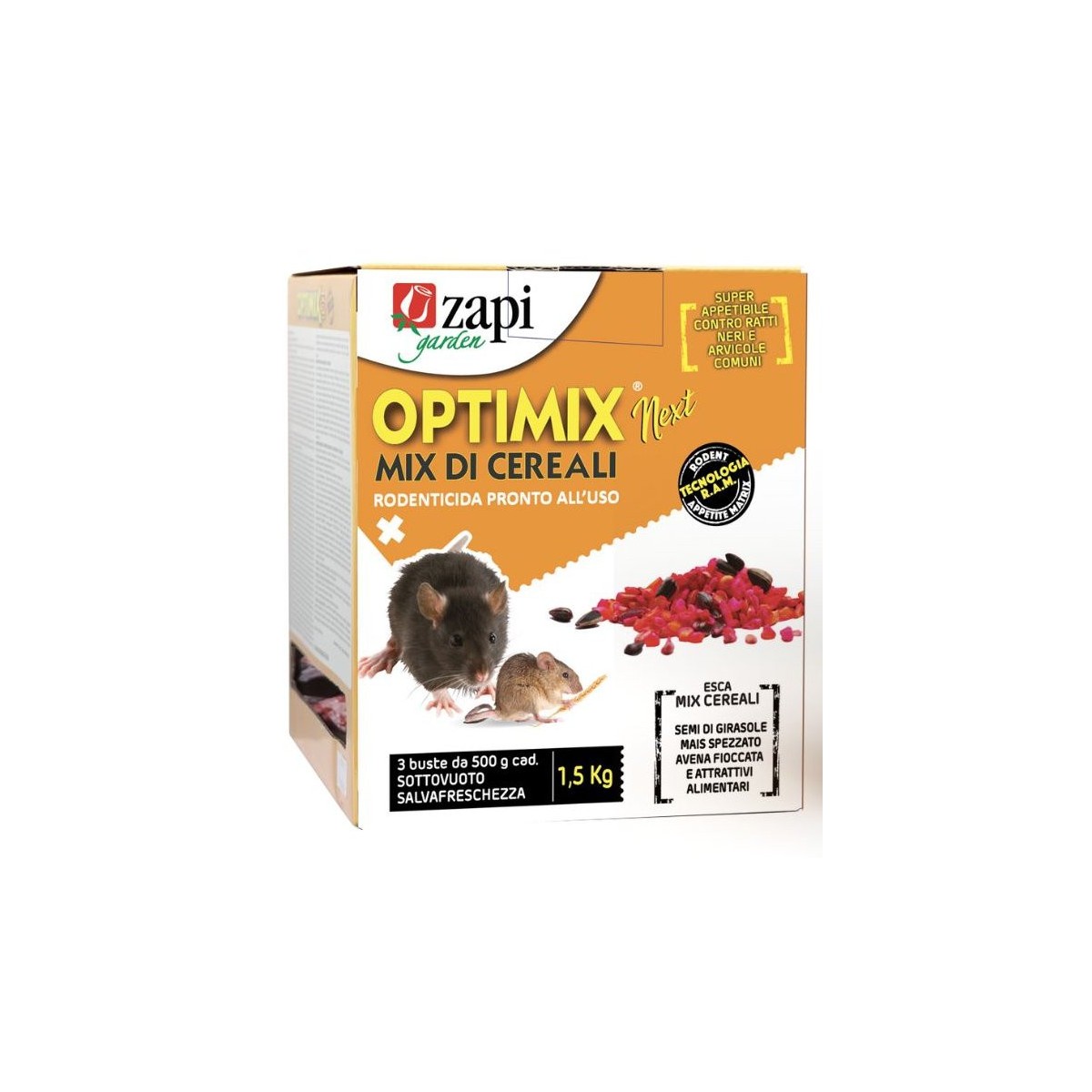Optimix Next Mix di Cereali 1.5KG (3x500GR) Veleno Esca Topicida per Topi e Ratti ZAPI Optimix Next Mix di Cereali 1.5KG (3x500GR) Veleno Esca Topicida per Topi e Ratti ZAPI