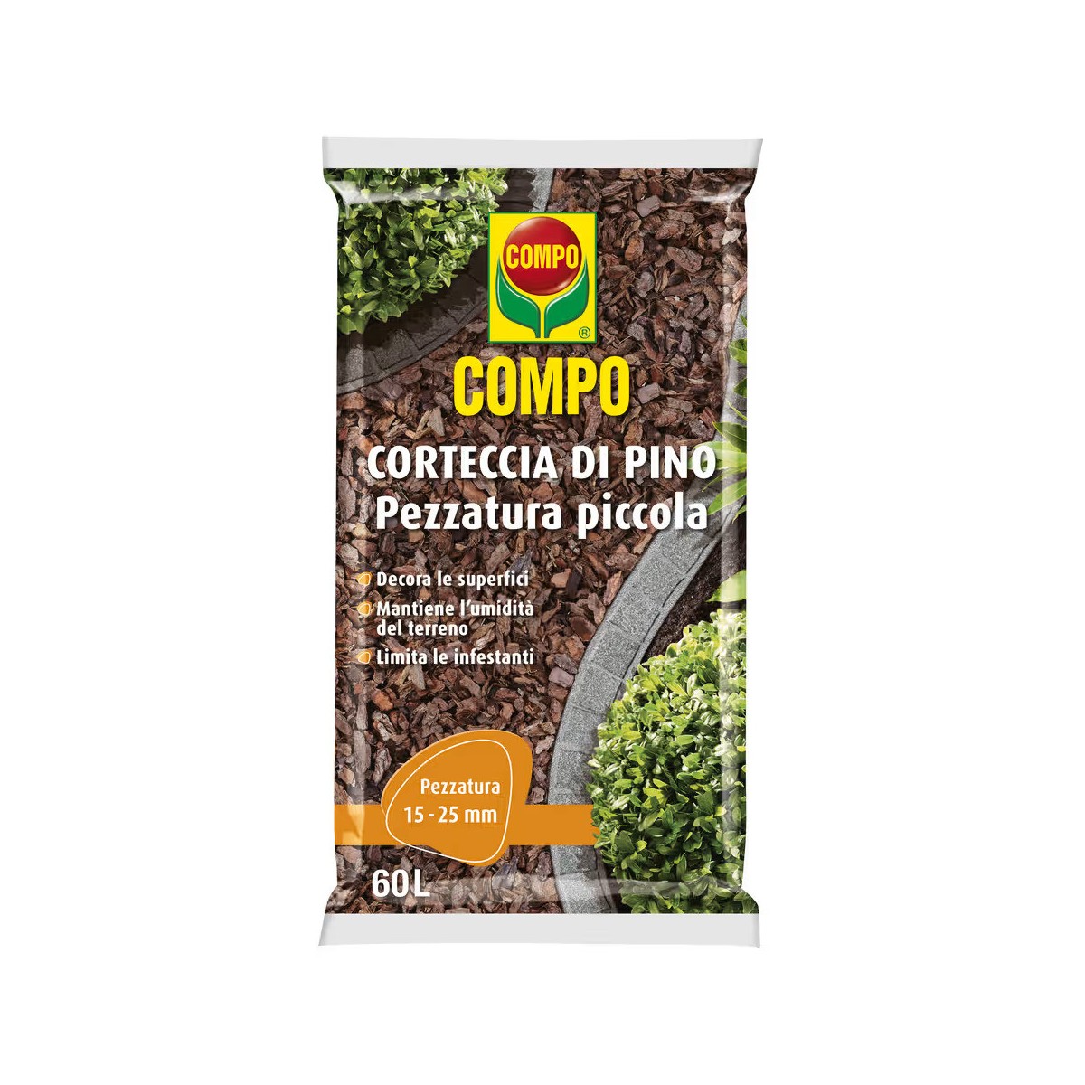Compo Corteccia di Pino Marittimo 15-25mm 60LT Pacciamante Pezzatura Piccola Compo Corteccia di Pino Marittimo 15-25mm 60LT Pacciamante Pezzatura Piccola