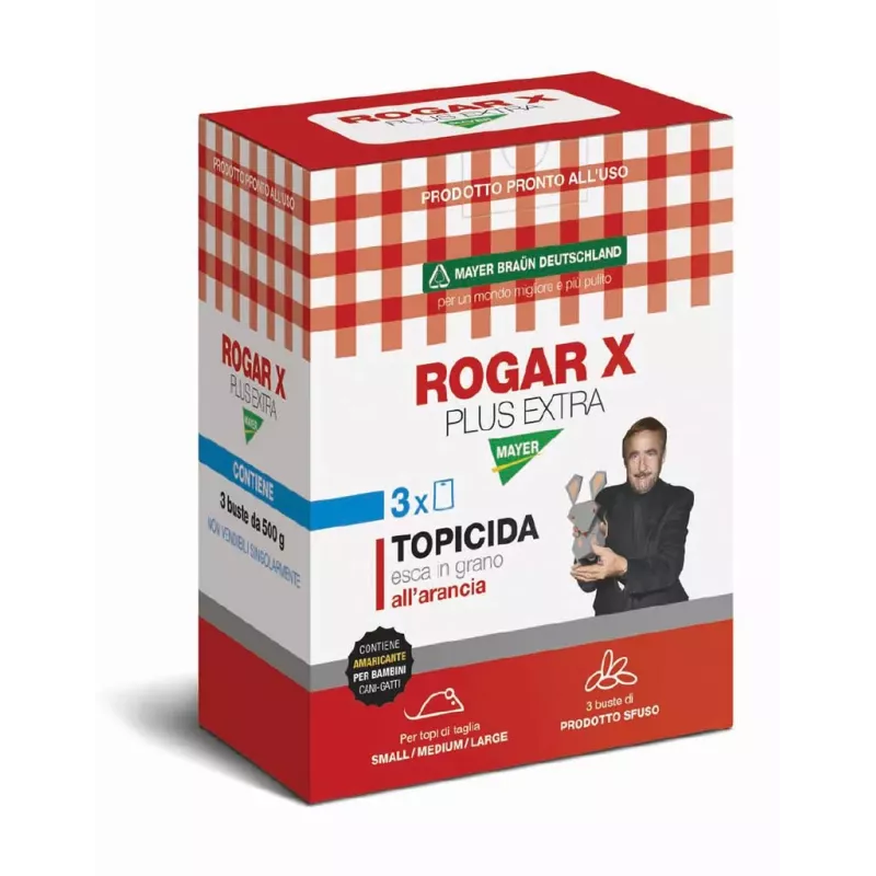 ROGAR X PLUS EXTRA TRIS 1.5Kg Veleno Esca Topicida per Topi e Ratti MAYER BRAUN