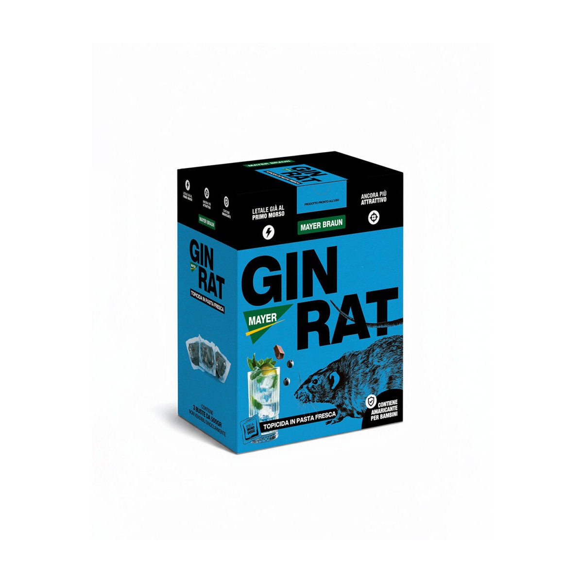 GINRAT 1.5Kg (3X500GR) Apericida al Gin Veleno Esca Topicida per Topi e Ratti MAYER BRAUN GINRAT 1.5Kg (3X500GR) Apericida al Gin Veleno Esca Topicida per Topi e Ratti MAYER BRAUN