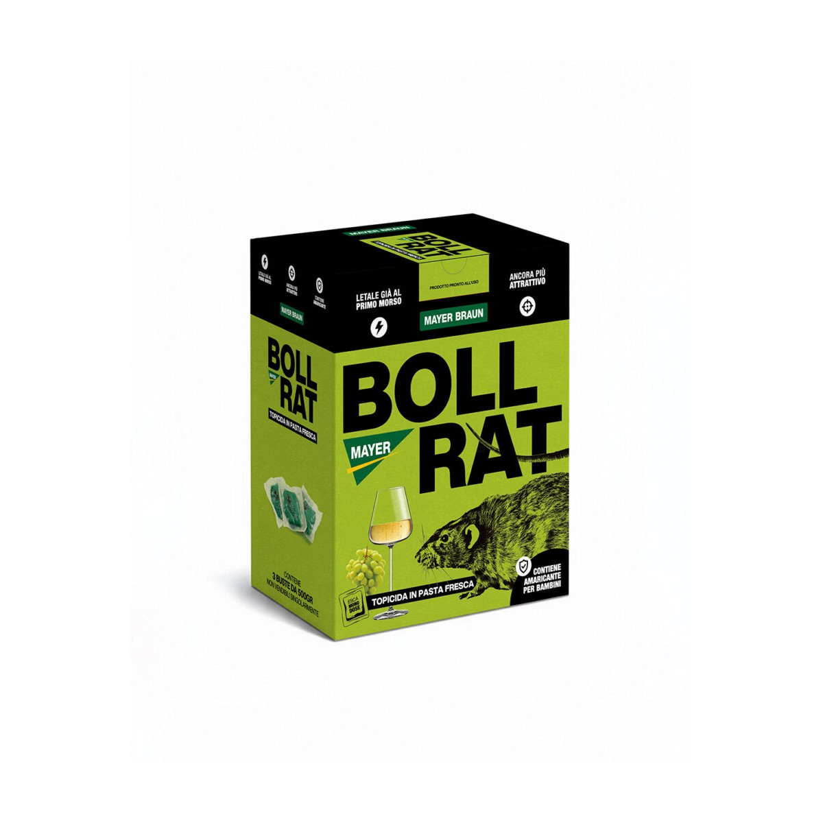 BOLLRAT 1.5Kg (3X500GR) Apericida alle Bollicine Veleno Esca Topicida per Topi e Ratti MAYER BRAUN BOLLRAT 1.5Kg (3X500GR) Apericida alle Bollicine Veleno Esca Topicida per Topi e Ratti MAYER BRAUN